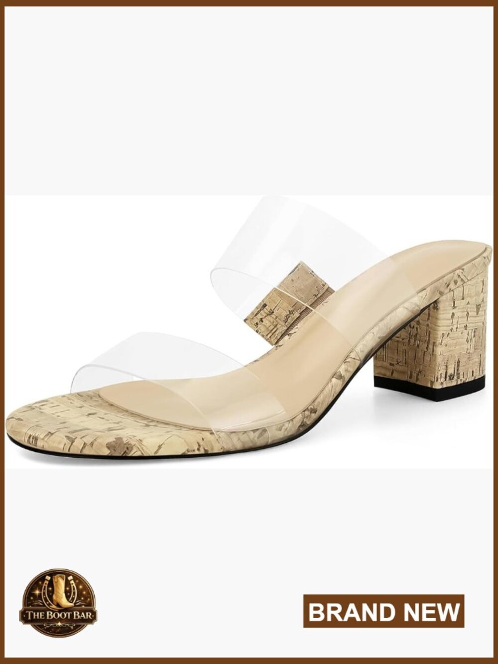 Transparent Two Strap Low Block Heel Sandals Slip On Open Toe